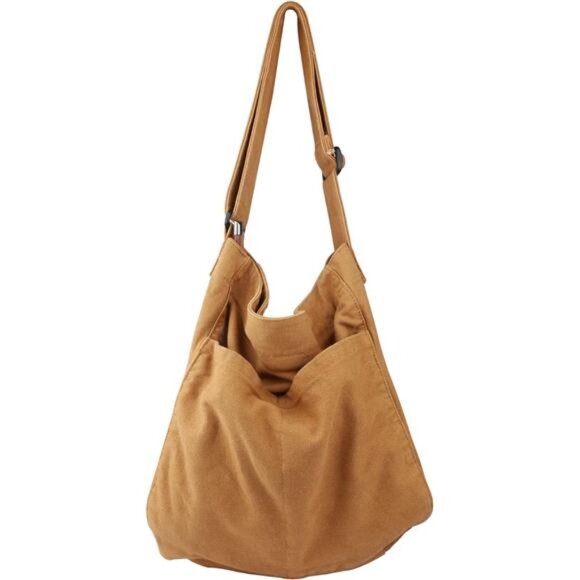 Canvas Hobo Crossbody Bag Camel - Picture 1 of 4